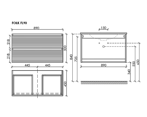 Тумба под раковину Настенная Sancos Folk 89 FL90CP Капучино