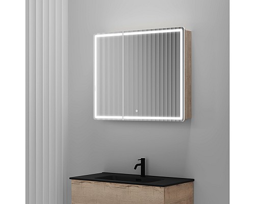 Зеркальный шкаф SANCOS Mirror 890x150х740 мм, с LED подсветкой, дуб галифакс MI90EG
