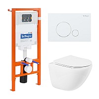 Комплект унитаза с инсталляцией BelBagno Amanda BB051CHR/BB051SC/BB002-80/BB014-SR-BIANCO с сиденьем Микролифт и Белой клавишей смыва