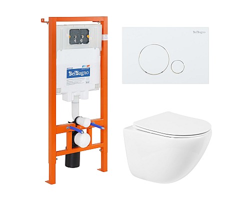 Комплект унитаза с инсталляцией BelBagno Amanda BB051CHR/BB051SC/BB002-80/BB014-SR-BIANCO с сиденьем Микролифт и Белой клавишей смыва