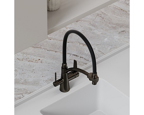 Смеситель для кухни SANCOS Eri SC4001GG с подключением фильтра, вороненая сталь