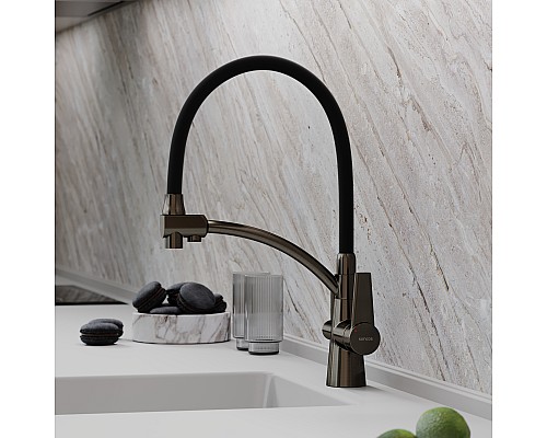 Смеситель для кухни SANCOS Eri SC4001GG с подключением фильтра, вороненая сталь