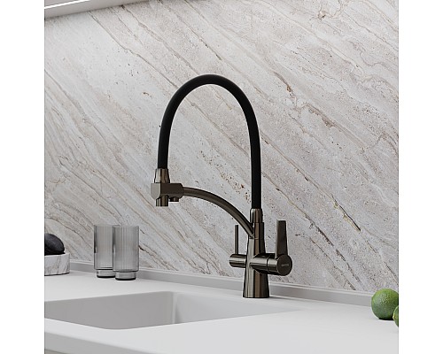 Смеситель для кухни SANCOS Eri SC4001GG с подключением фильтра, вороненая сталь