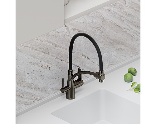 Смеситель для кухни SANCOS Eri SC4001GG с подключением фильтра, вороненая сталь