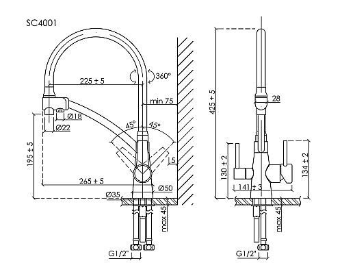 Смеситель для кухни SANCOS Eri SC4001GG с подключением фильтра, вороненая сталь