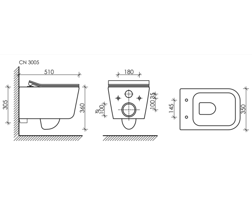Комплект Подвесной унитаз Новый день (New day) Безободковый (Rimless) + Система инсталляции Баланс (Balance) кнопка Круг (Circle), черный матовый