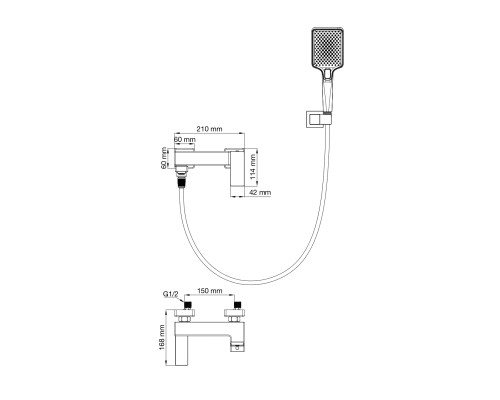 Смеситель для ванны с душем Wonzon&Woghand, Брашированное золото