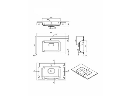 Раковина для ванной кварцевая Uperwood Lagoon Quartz 80х48х14,2 см, черная матовая, уголь
