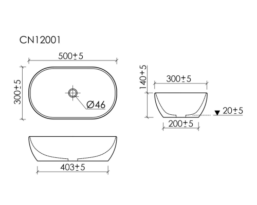 Раковина Ceramicanova Твист (Twist) накладная овальной формы 500x300x140 черный матовый