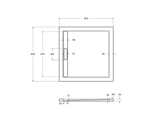 Душевой поддон из искусственного камня Cezares Tray AS 80x80 TRAY-AS-A-80-30-W Белый