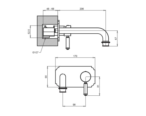 Встраиваемый смеситель Cezares APHRODITE-BLSM2-03/24-Bi