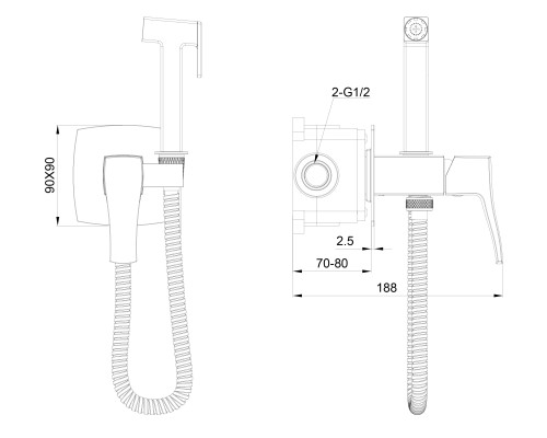 Смеситель с гигиеническим душем Wonzon&Woghand FLEX, Браш никель WW-88829072-BN