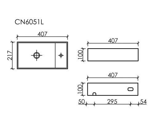 Рукомойник подвесной Ceramicanova прямоугольный Element 407x217x100