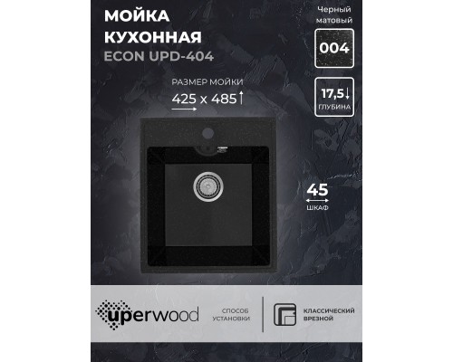 Кухонная мойка из искусственного камня Uperwood ECON UPD-404-004, черная матовая
