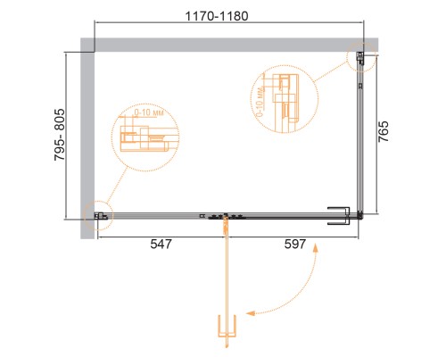 Душевой уголок Cezares Bellagio 120x80 BELLAGIO-AH-1-120/80-C-BORO Золото