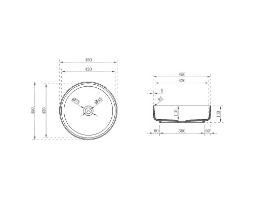 Раковина прозрачная Vincea VBS-6T16B 450x450x130 накладная черный