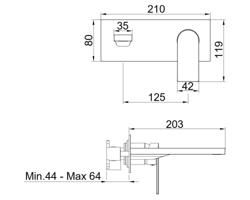 Встраиваемый в стену AQG Alpha One, однорычажный смеситель для раковины, хром