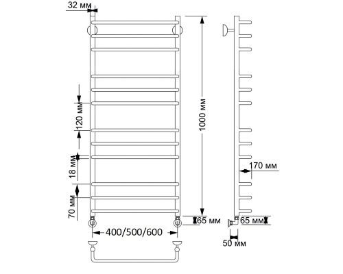 Полотенцесушитель латунный Secado Мерида 3 40х100, водяной, бронза