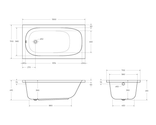 Акриловая ванна Cezares Eco 130х70 ECO-130-70-40-W37 без гидромассажа