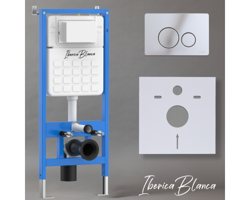 Комплект 2 в 1 инсталляция + клавиша смыва Iberica Blanca Inox-O хром глянцевый