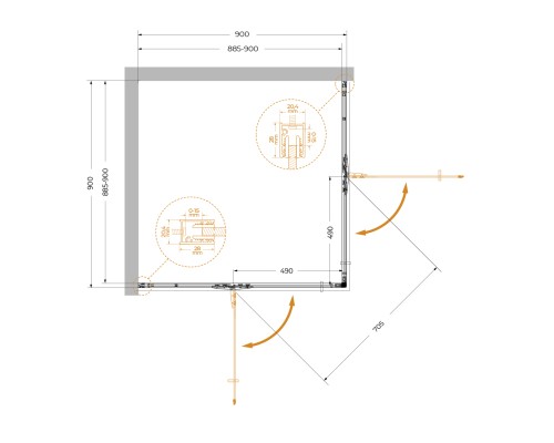 Душевой уголок Cezares Liner 90x90 LINER-A-2-90-C-NERO профиль Черный матовый стекло прозрачное