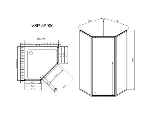 Душевой уголок Vincea Penta VSP-3P90CLGM, 90x90, вороненая сталь, стекло прозрачное