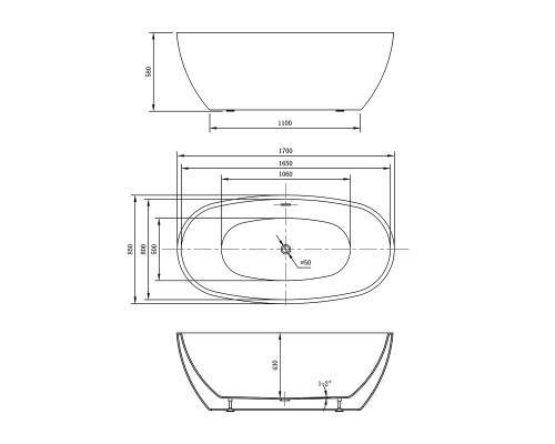 Ванна акриловая Vincea 1700x850x580 Белый
