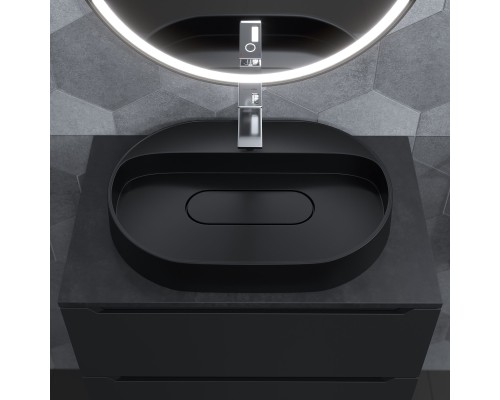 Раковина для ванной накладная 55 см, Uperwood Tanos Quartz, овальная, черная, "уголь"