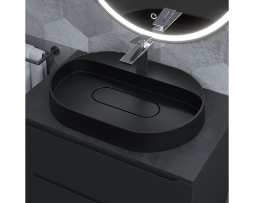 Раковина для ванной накладная 55 см, Uperwood Tanos Quartz, овальная, черная, "уголь"