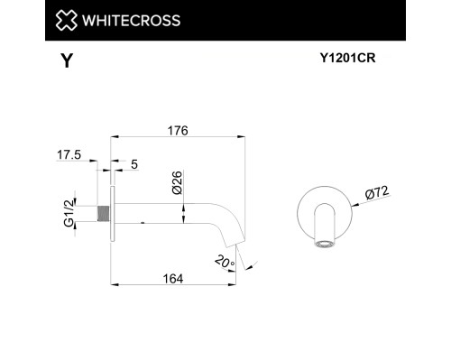 Излив настенный 164 мм Whitecross Y1201CR хром