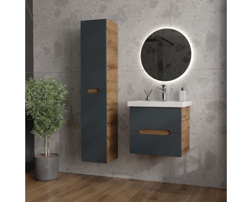 Тумба под раковину Onika Айленд 50 подвесная, графит/дуб крафт золотой