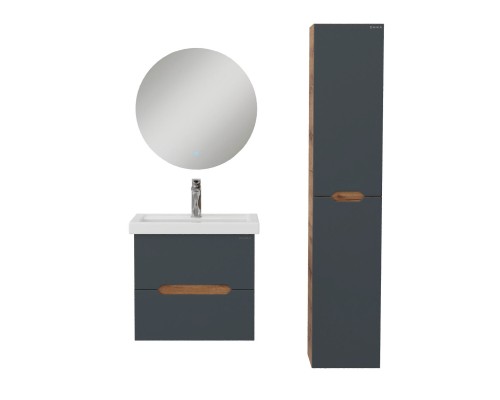 Тумба под раковину Onika Айленд 50 подвесная, графит/дуб крафт золотой