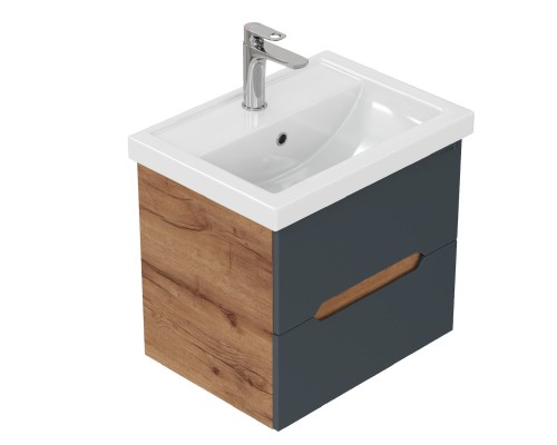 Тумба под раковину Onika Айленд 50 подвесная, графит/дуб крафт золотой