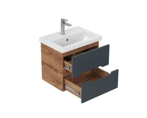 Тумба под раковину Onika Айленд 50 подвесная, графит/дуб крафт золотой