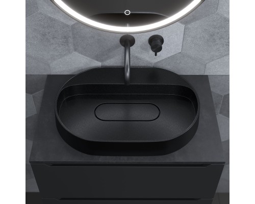 Раковина накладная овальная Uperwood Tanos Quartz 55 см, черная, "космос"