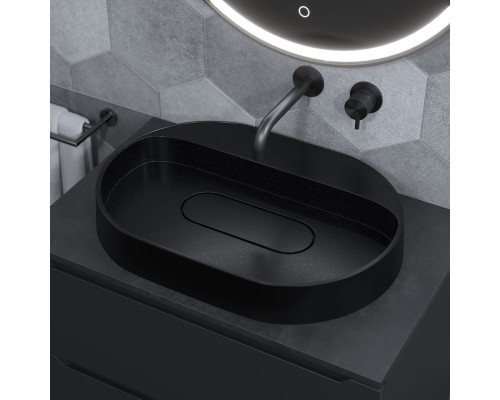 Раковина накладная овальная Uperwood Tanos Quartz 55 см, черная, "космос"