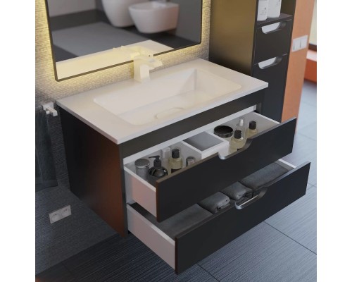 Тумба под раковину подвесная Uperwood Modul 75х44,4х55 см, черная матовая