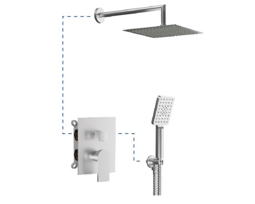 Душевая система AQG Alpha, с верхним душем и кронштейном, никель сатин