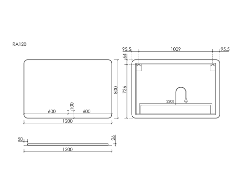 Зеркало для ванной комнаты Sancos Ray 1200х800 c подсветкой, RA1200