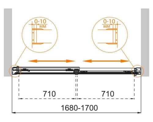 Шторка на ванну Cezares Tandem Soft 170 TANDEM-SOFT-VF-2-170/145-C-Cr-IV Хром