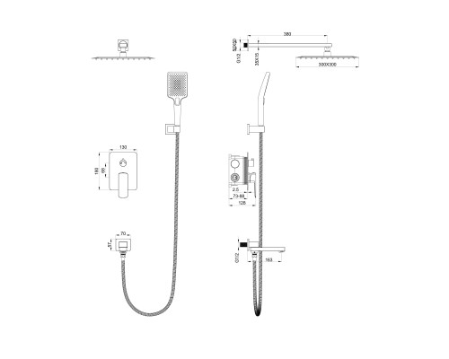Душевая система встраиваемая Wonzon&Woghand, Черный матовый