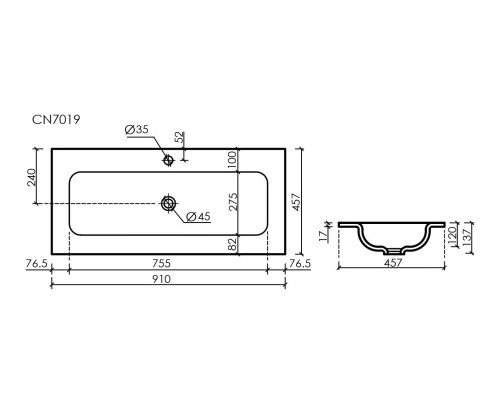 Раковина-столешница Накладная Sancos Grace 91 CN7019 Белый