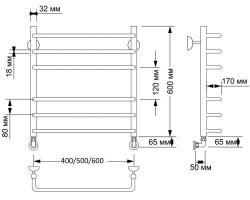 Полотенцесушитель латунный Secado Мерида 3 40х60, водяной, бронза