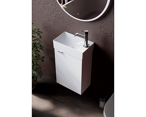 Тумба под раковину SANCOS Mini R 355х205х500, 1 полка, белый глянец Тумба под раковину SANCOS Mini R 355х205х500, 1 полка, белый глянец