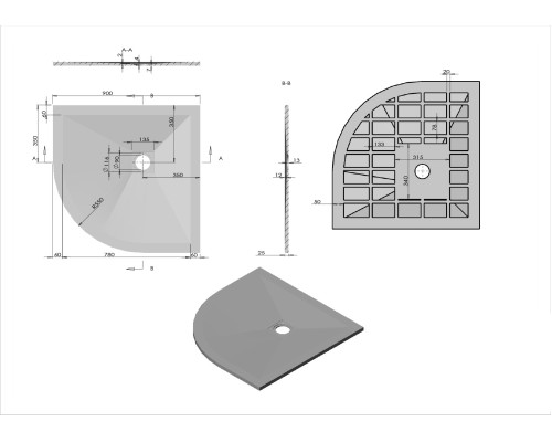 Поддон для душа из искусственного камня Vincea VST-4SQ9090A 900x900x25 антрацит