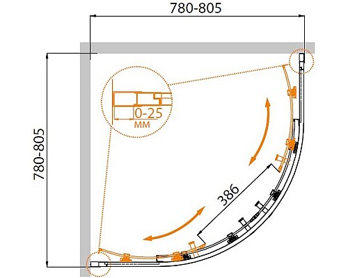 Душевой уголок Cezares Molveno R-2 80х80 MOLVENO-R-2-80-P-Cr профиль Хром стекло рифленое