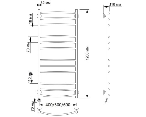 Полотенцесушитель латунный Secado Милан 3 50х120, электрический R, бронза