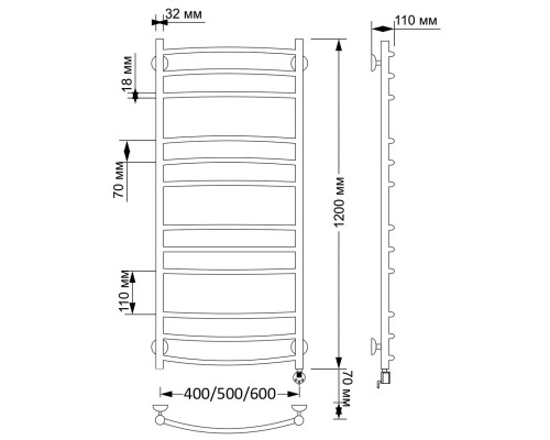 Полотенцесушитель латунный Secado Милан 3 50х120, электрический R, бронза