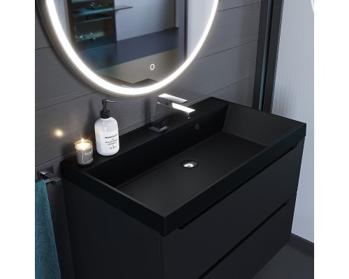 Раковина для ванной кварцевая Uperwood Classic Quartz 80х45х15 см, черная матовая, космос