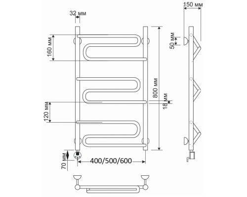 Полотенцесушитель латунный Secado Валенсия 60х80, электрический R, бронза